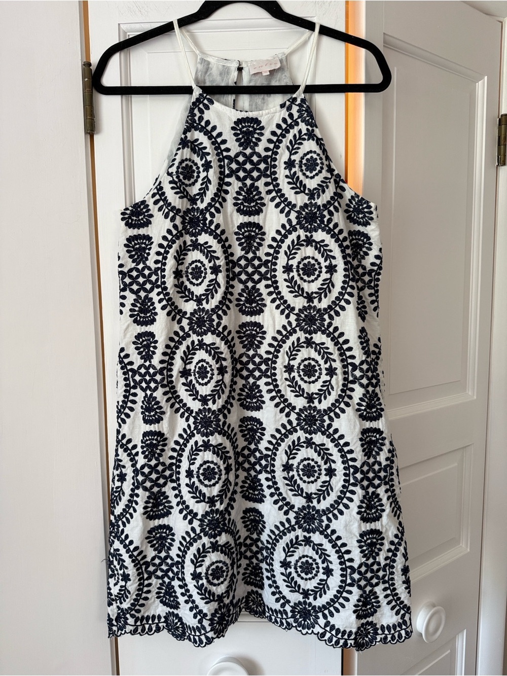 Entro Navy & White Embroidered Dress Medium